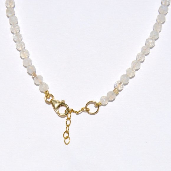 Sterling Silver and 14k Gold Filled Moonstone & Diamond Leaf Necklace - Picture 5 of 5